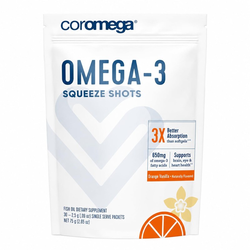 Coromega Omega-3 Supplement, Orange Flavor, Squeeze Packets, 30-Count Box