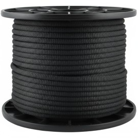 Ribbonlic 3/8 Inch Black Polyester Rope, 250 ft Industrial Grade High UV and Abrasion Resistance Solid Braid Low Stretch Rope for Camping Hiking Indoor Outdoor