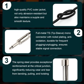 MOOKEERF 1/4" Speaker Cable - 2PCS 20 Feet 1/4 Inch TS Male DJ/PA Instrument Guitar Cable 20FT Speaker Wire Cord for Audio Amplifier Guitar - 2 Pack
