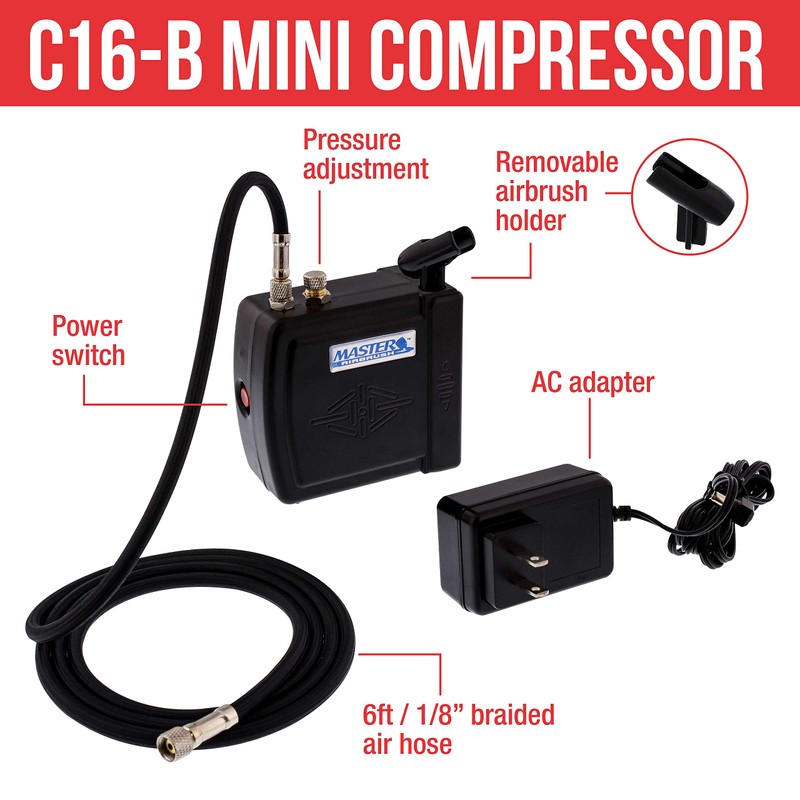 Master Airbrush Multi-purpose Airbrush Kit with Mini Compressor, Dual-action Gravity
