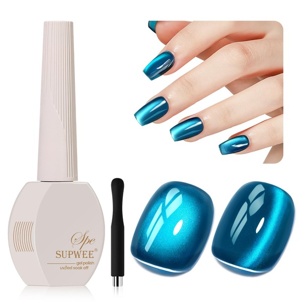 SUPWEE Blue Cat Eye Gel Nail Polish, 15ML Jelly Glass