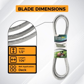 42 inch Lawn Mower Deck Belt for John Deere GX20072 GY20570 Compatible with John Deere 102 105 L100 L105 D100 D110 D120 D130 X110 X125 X145 E100 E110 E120 LA105 LA110 LA115 (1/2" x 104")