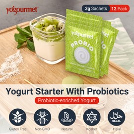 Yogourmet Yogurt Starter With Probiotics (12 Pack Bulk Version) - Make Yogurt at Home - Starter Culture - All Natural, Gluten Free, Kosher, Halal - 3 g Sachets