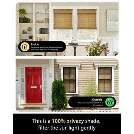 UNISHADES Cordless Bamboo Roman Shades for Windows, Blinds Size (30 1/2" W × 64" H) Colour (Eastfield Teak) Fits Windows (30 3/4" W × 64" H)