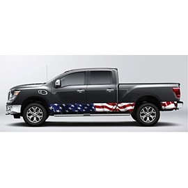American Flag Waving Rocker Panel Graphic Decal Wrap Kit for Truck SUV (8 inch x 28 Foot)
