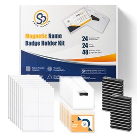 Swag Badges 24 Pack Magnetic Name Tag Holders, Complete Kit, 3" x 4", Customizable Id Badge Holders with Fabric-Friendly Magnets, for Conferences, Offices & Events, Includes 48 Printable Inserts