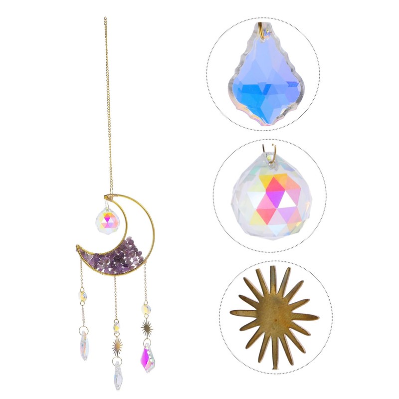 KONTONTY Crystal Rainbow Moon Shaped Stones Sun Catcher Wind Chime