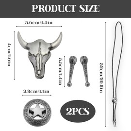 Set of 2 Bolo Tie Western Ties - Vintage Leather Rodeo Pendant for Men and Women, Ideal for Cowboy Costumes, Western Outfits, Cowboy Shirts and Vests, Includes Cow Skull and Ranger Star Design, Flower