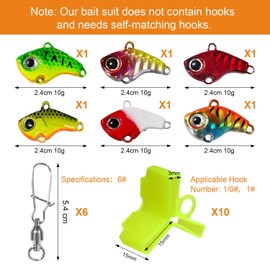 6 Artificial Baits (Without Fishing Hooks and Split Rings) Fishing Lure Bass Bait Trout Spoon Wobbler Set (You Need to Prepare Your Own Hooks and Connecting Rings) Swivel Fishing Treble Hooks