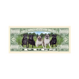 American Art Classics Pack of 5 - Pug Dog Million Dollar Bill - Best Gift for Lovers of Pugs