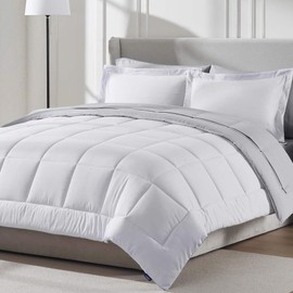 TRP 9-Piece 100% Microfiber 300 GSM Bed in a Bag White Comforter Set | Modern Contemporary Reversible Soft Solid Color Pattern | Luxury Bedding Sets Wrinkle-Free Fade-Resistant - California King Size