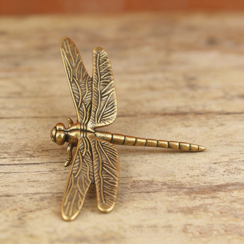 3pcs Gold Dragonfly Sculpture Solid Metal Insect Ornament Mini Insect