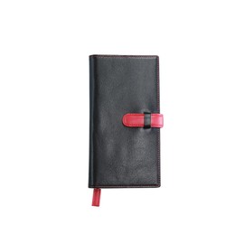 (Sealal) Genuine Leather Notebook Cover, B6 Model, Vertical, Slim, with Belt, Leather, Bi-Color, Weeks, MEGA, Storage Available (01. Black/Red)