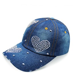 Topstyle Jeans Cap in Vintage Style with Star and Rhinestones, Baseball Cap, Glittering Denim Baseball Cap, 13a11 heart-dark blue, Unit size