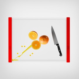 Tempered Glass Cutting Board with Drain Groove - Food Grade, Non-Slip, Easy Clean, Dishwasher Safe (Red -16 * 12 ins)