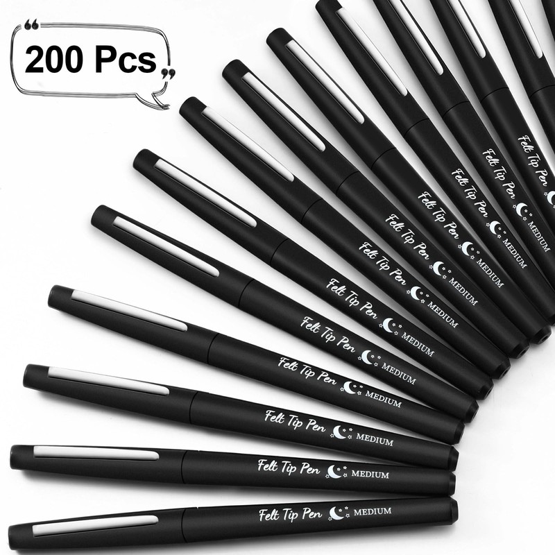 Fuyoooo 200 Pcs Black Felt Tip Pens Bulk 0.7mm Medium