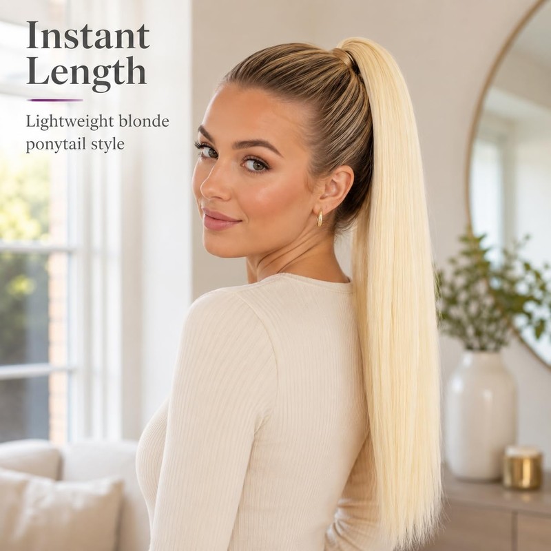 2 Pieces Blonde Ponytail Extension, 26 Inch Straight Braiding Hair,