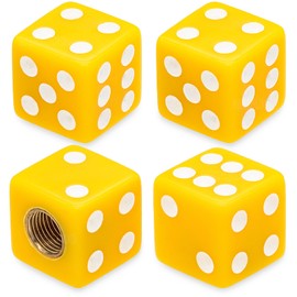 MEAJOO 4PCS Dice Tire Valve Stem Caps,Corrosion Resistant Leak-Proof Tire Air Cap Set, Universal Tire Valve Stem Covers for Cars, SUV, Trucks, Bikes, Motorcycles, Bicycles(Yellow)