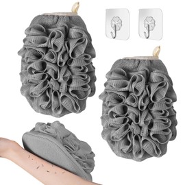AYNKH Set of Two Exfoliating Gloves with Hooks, Double Sided Body Exfoliating Gloves with Silk Melon Bath Sponge, Skin-Friendly Dead Skin Remover Shower Puff
