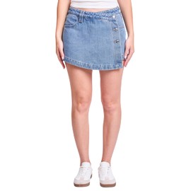 YMI Women's Denim Wrap Skort, M Warm Medium Blue, 13