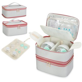 Damero Double Layer Wearable Pump Bag with Cooler Compatible with Medela Electronic and Elvie Breast Pump, Breast Pump Carrying Bag with Waterproof Mat for Pumps and Parts(Detachable Design)