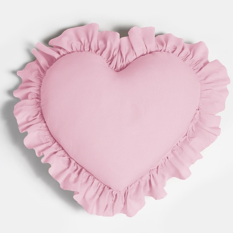 OHS Pink Heart Cushion, Soft Comfy Heart Pillow with Frills