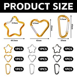 3 Pieces Of Star Carabiners, 3 Pieces Of Love Carabiners, 3 Pieces Of D-Shaped Carabiners, Aluminum Alloy Carabiners, Backpack Hooks, Keychains, Outdoor Accessories