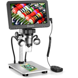 7'' Digital Microscope 1200X,Dcorn 12MP 1080P Photo/Video Microscope for Adults Soldering Coins,Metal Stand,Wired Remote,10 LED Fill Lights,PC View,Windows/Mac Compatible