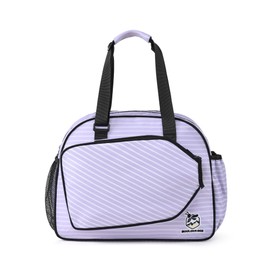 Boulder Bee Stripe Print Pickleball Bag for Women, Hand/Shoulder Gym Bag w Water Bottle Holder, with Racquet/Paddle Holder (Purple Stripe)
