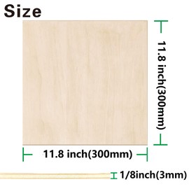 12 Pack Birch Plywood Sheets 1/8",11.8"x11.8"x1/8" inch Plywood Sheets,3mm Birch for Laser Cutting,Laser Engraving Blanks,Drawing & Painting,Thin Natural Unfinished Wood for Crafts,Scroll Saw Cutting
