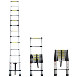 Aluminum Telescopic Extension Ladder Collapsible Ladder, One-Button Retraction Extension Ladder,Multi-Use, 330 lbs Capacity,14.5FT / 4.4M