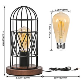 Touch Control Table Lamp, Industrial Bedside Lamp with 3-Way Dimmable Small Nightstand Lamp Vintage Metal Cage Steampunk Table Lamp for Bedroom, Hallway, Entryway, Kitchen or Den Edison Bulb Included