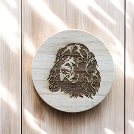 Ashton and Finch Spaniel Dog Coaster – Wooden Spaniel Gift – Handcrafted Wooden Coaster for Dog Lovers
