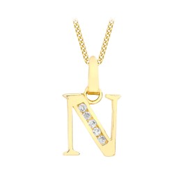 Carissima Gold Women's 9 ct Yellow Gold Cubic Zirconia 8 x 11 mm Initial N Pendant on 9 ct Yellow Gold 0.7 mm Diamond Cut Curb Chain Necklace of Length 46 cm/18 Inch