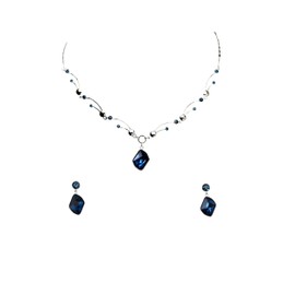 Faship Gorgeous Navy Blue Premium RhinestoneRhinestone Crystal Floral Necklace Earrings Set - Navy Blue