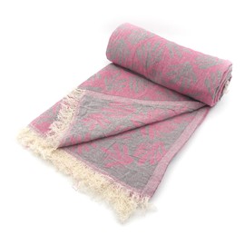 Evagone Jacquard Premium Peshtemal Seaweeds Pattern (Beach Towel aslo for Bath, Sauna, SPA or Gym) (Pink)