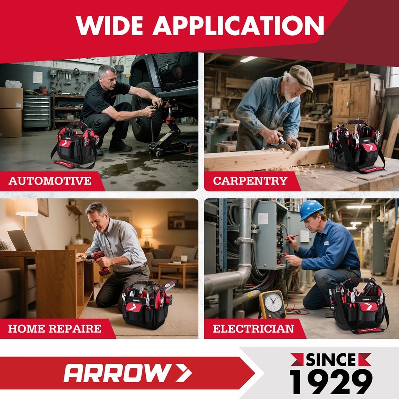 ARROW 12" Tool Tote with Waterproof Hard Base, Electrician Tool