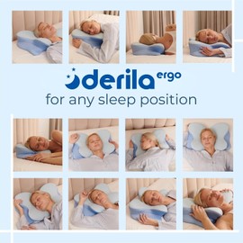 Derila Ergo Almohada Cervical para Dormir – Almohada para Cuello de Espuma Memory Foam con Diseño Ergonómico para Dormir Boca Arriba y de Lado (54 x 36 x 12 cm)