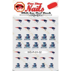 New England Patriots Vinyl Peel & Stick Nail Art Decals white BG WS-NEP01-32