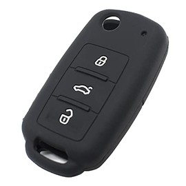 EYANBIS Silicone Key Fob Cover Fit for Flip 3 Buttons VW Volkswagen Jetta GTI Passat Golf Tiguan Touareg Beetle CC Eos Key Fob | Car Accessories | Remote Key Protection Case - Black