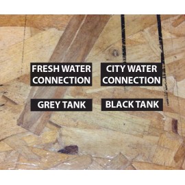 Six9 RV Camper Motorhome Water Black Grey Tank Replacement Label Decals Stickers Set - White Letters, Black Background