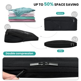 Compression Packing Cubes INNKGLE 6 Set - Black - for Suitcase Organiser Bags Travel and Home Storage, Recycled PET Fabric, Space-Saving Design, Travel Organiser Packing Bags
