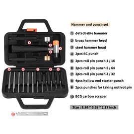 Ideagle Punch Set, Roll Pin Starter Punch, BC Punch, BCG Cleaning Scraper, Head Replaceable Hammer, 18 Piece Hammer and Pin Punch Set