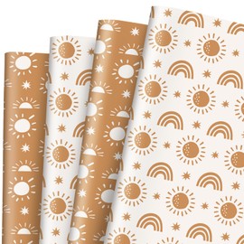 JarThenaAMCS 8 Sheet Modern Boho Wrapping Paper -Not Roll- Boho Sun Rainbow Stars Gift Wrap Paper Folded Flat Craft Paper For Party Supplies, 19.7 x 27.6 Inch
