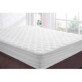 YATAS BEDDING Perle Quilted Fitted Mattress Protector, Machine Washable and Easy Care, Superior Protection and Comfort,100% Cotton Breathable top, White (White, Twin)
