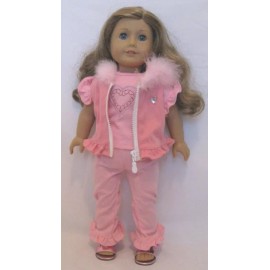 Justaskjoyce Collection Winter Pink Fur Hooded Vest, Pink Top & Pink Pants, American Girl Dolls