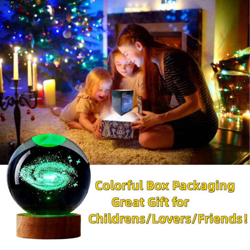 3D Galaxy Crystal Ball Lamp,3.15 Inch K9 Crystal Ball Night