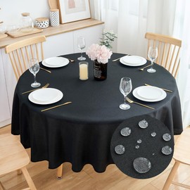 SPRICA Round Tablecloth 78inch/200cm Diameter Water Resistant Linen Effect Coarse Weave Rustic Durable Solid Color Table Cover, Black