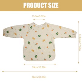 SNONESIY Baby Bib with Sleeves, Waterproof Sleeves, Baby Bib with Long Sleeves, Soft PU Material, Suitable for Babies Aged 0 to 2 Years (Light Brown), brown