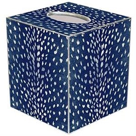Marye-Kelley Tissue Box Cover Tissue Holder Square Cube Paper Mache Decorative Animal Print Antelope Indigo 5 x 5 x 5.5 inches